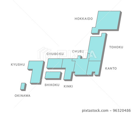 Illustration of a deformed map of Japan by region, drawn with simple line drawings Illustration of a deformed map of Japan by region, drawn with simple line drawings 96320486
