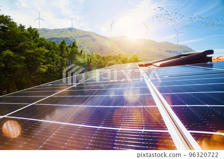 Renewable energy system with solar panel on the roof 96320722