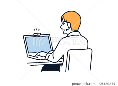 Simple vector illustration material of a man who works remotely Simple vector illustration material of a man who works remotely 96320815