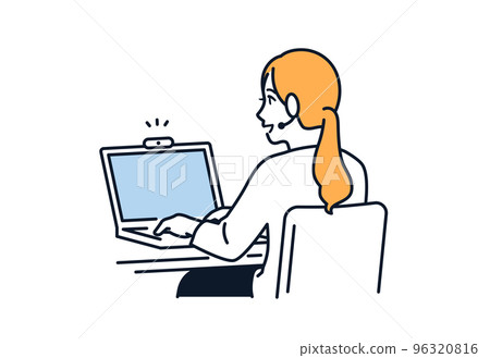 Simple vector illustration material of a woman who works remotely Simple vector illustration material of a woman who works remotely 96320816