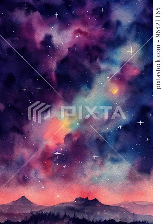 Hand drawn trendy watercolor pattern. Collage contemporary print with colorful watercolor sky pattern, modern art, stylish wallpaper, abstraction texture. Artistic vertical template for design. 96321165