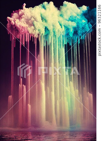 Hand drawn watercolor cloud pattern. Collage contemporary print with colorful dynamic watercolor pattern, modern art, stylish wallpaper, abstraction texture. Artistic vertical template for design. 96321166