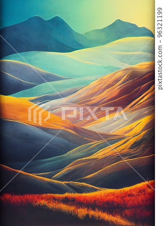 Hand drawn colorful watercolor mountains pattern. Collage contemporary print with watercolor nature pattern, landscape drawing, abstraction texture. Artistic vertical template for design. Hand drawn colorful watercolor mountains pattern. Collage contemporary print with watercolor nature pattern, landscape drawing, abstraction texture. Artistic vertical template for design. 96321199