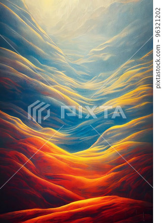 Hand drawn contrast watercolor mountains pattern. Collage contemporary print with colorful watercolor nature pattern, landscape drawing, abstraction texture. Artistic vertical template for design. 96321202