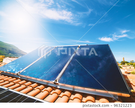 Renewable energy system with solar panel for hot water Renewable energy system with solar panel for hot water 96321223