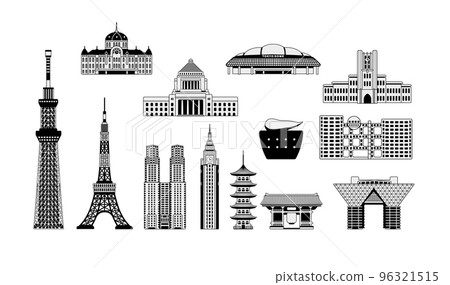 東京地標/著名建築/建築插圖集/天空樹/東京塔/國會大廈 96321515