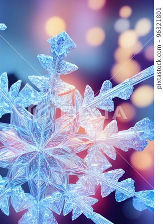 Hand drawn decorative frozen icy snowflake pattern. Collage contemporary print with icy snowflake from pattern on bokeh background, winter season, modern art. Artistic vertical template for design. Hand drawn decorative frozen icy snowflake pattern. Collage contemporary print with icy snowflake from pattern on bokeh background, winter season, modern art. Artistic vertical template for design. 96321801