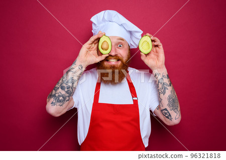 Chef cover his eye with an avocado Chef cover his eye with an avocado 96321818