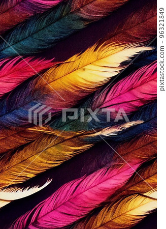 Hand drawn contrast flying feather pattern. Collage contemporary print with colorful decorative feather pattern, modern art, contrast trendy wallpaper. Artistic vertical template for design. Hand drawn contrast flying feather pattern. Collage contemporary print with colorful decorative feather pattern, modern art, contrast trendy wallpaper. Artistic vertical template for design. 96321849