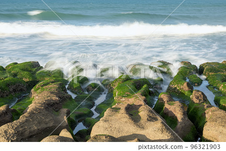 LaoMei green rock troughs /The green Reef in cloudy in New Taipei City,Taiwan. 96321903