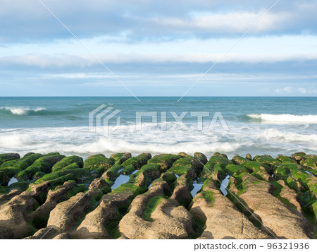 LaoMei green rock troughs /The green Reef in cloudy in New Taipei City,Taiwan. 96321936