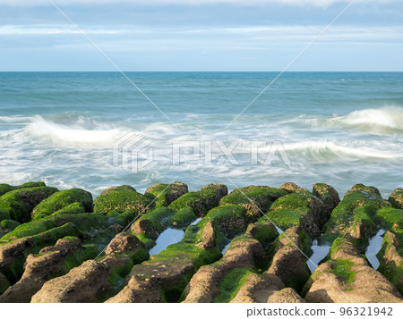LaoMei green rock troughs /The green Reef in cloudy in New Taipei City,Taiwan. 96321942