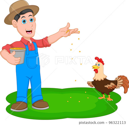 cartoon man feeding the rooster cartoon man feeding the rooster 96322113