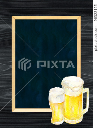 Blackboard frame draft beer watercolor illustration 96322125
