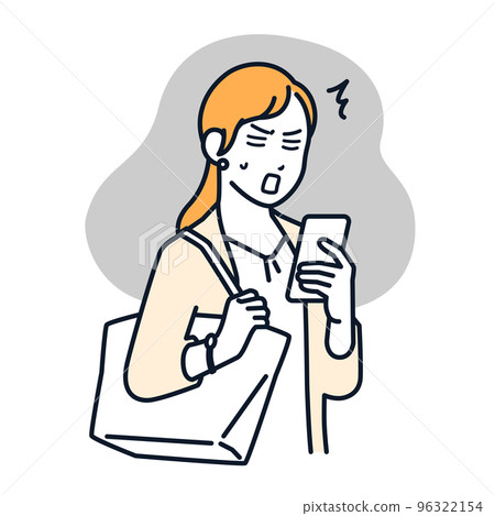 Simple vector illustration material of a business woman who is shocked to see a smartphone 96322154
