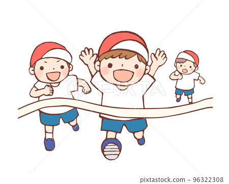 Illustration of a child scoring a goal in a race 96322308