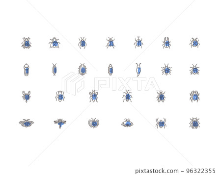 Mini insect illustration icon set outline blue 96322355