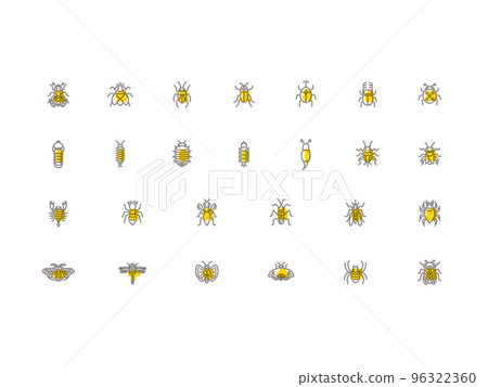 Mini insect illustration icon set outline 96322360