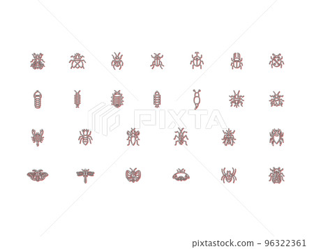 Mini insect illustration icon set color shadow red 96322361
