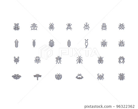 Mini insect illustration icon set color shadow blue 96322362