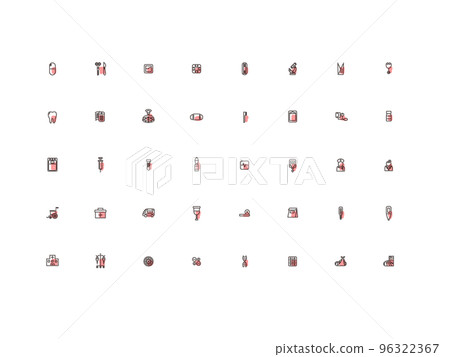 Mini medical illustration icon set outline red Mini medical illustration icon set outline red 96322367