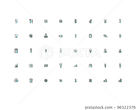 Mini medical illustration icon set outline light blue 96322376