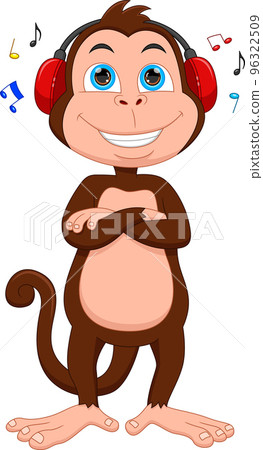 cartoon funny monkey listening to music cartoon funny monkey listening to music 96322509