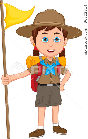 cartoon girl scout holding stick cartoon girl scout holding stick 96322514
