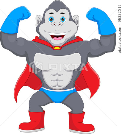 Cartoon Cute Superhero Gorilla on white background 96322515