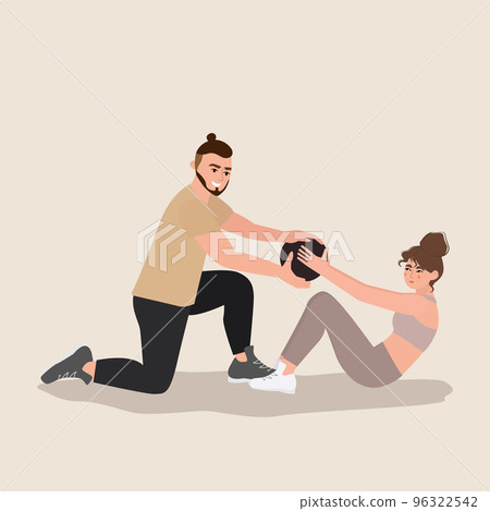 Personal fitness trainer helps woman in training 96322542