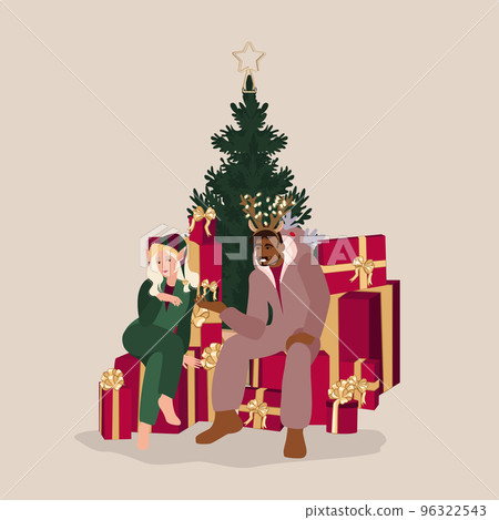 Couple presenting gifts to each other for holiday Couple presenting gifts to each other for holiday 96322543