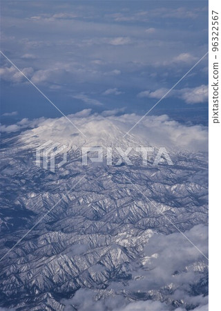 Aerial view of Mt. Chokai in severe winter 96322567