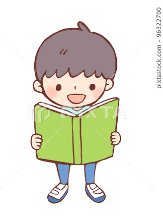 Illustration of a boy holding a textbook 96322700