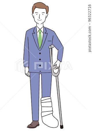 An injured man in a suit with crutches A society of understanding and consideration 96322716