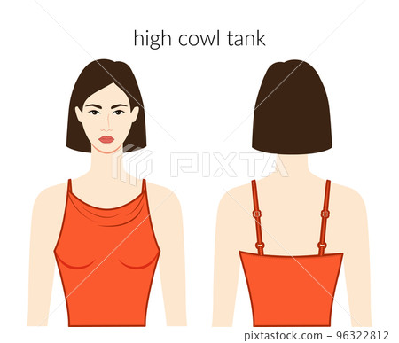 High cowl neckline tank clothes character beautiful lady in orange top, shirt, dress technical fashion illustration High cowl neckline tank clothes character beautiful lady in orange top, shirt, dress technical fashion illustration 96322812