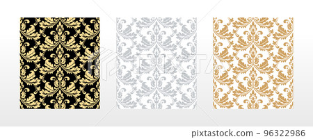 Wallpapers in the style of Baroque. Seamless vector backgrounds. Set of colored floral ornaments. Graphic patterns for fabric, wallpaper, packaging. Ornate Damask flower ornaments Wallpapers in the style of Baroque. Seamless vector backgrounds. Set of colored floral ornaments. Graphic patterns for fabric, wallpaper, packaging. Ornate Damask flower ornaments 96322986