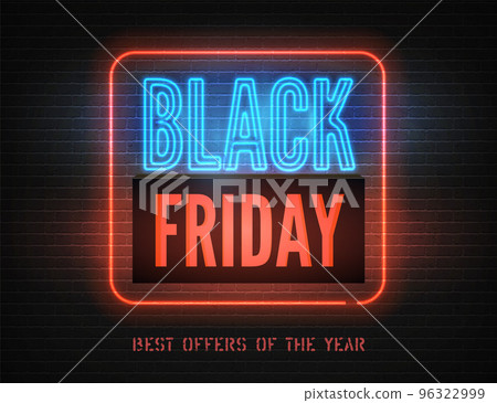 Black friday sale vector banner retro template with red blue neon light box Black friday sale vector banner retro template with red blue neon light box 96322999