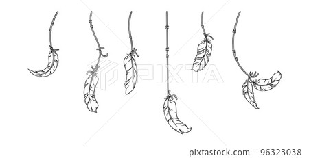 Dreamcatcher feather sketch. Native american decor with feathers and dream catchers. Vector illustration Dreamcatcher feather sketch. Native american decor with feathers and dream catchers. Vector illustration 96323038