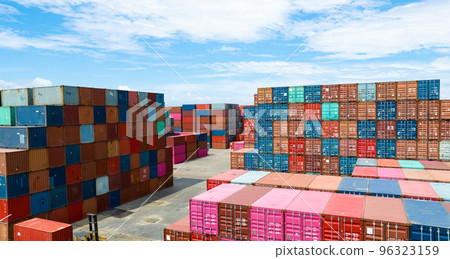 Container logistic. Cargo and shipping business. Container ship for import and export logistic. Container freight station. Logistic industry from port to port. Container at harbor for truck transport. Container logistic. Cargo and shipping business. Container ship for import and export logistic. Container freight station. Logistic industry from port to port. Container at harbor for truck transport. 96323159