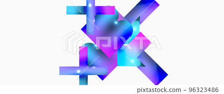 Minimal geometric abstract background. Primitive shapes composition backdrop. Trendy techno business template for wallpaper, banner, background or landing Minimal geometric abstract background. Primitive shapes composition backdrop. Trendy techno business template for wallpaper, banner, background or landing 96323486