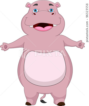cartoon cute hippo waving on white background 96323558