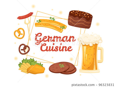 German Food Restaurant with Collection of Delicious Cuisine Traditional and Drinks in Flat Cartoon Hand Drawn Templates Illustration German Food Restaurant with Collection of Delicious Cuisine Traditional and Drinks in Flat Cartoon Hand Drawn Templates Illustration 96323831