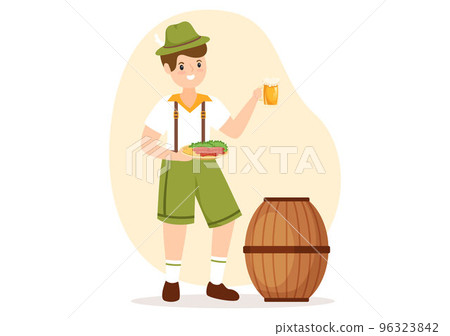 German Food Restaurant with Collection of Delicious Cuisine Traditional and Drinks in Flat Cartoon Hand Drawn Templates Illustration 96323842