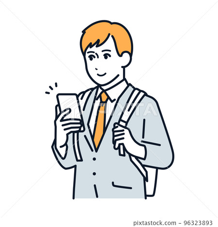 一個穿著西裝的男人操作智能手機的簡單矢量圖解素材 96323893