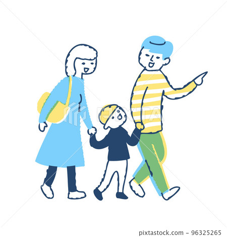 A family of three walking hand in hand A family of three walking hand in hand 96325265