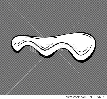 Dripping liquid outline on a transparent background. Contoured black and white illustration of a flowing viscous liquid. Wax, honey, slime. Vector.  96325634