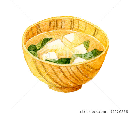 豆腐海苔味噌湯日本手繪水彩插畫素材 96326288