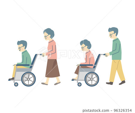 Senior men and women pushing wheelchairs 96326354