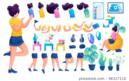 Constructor for creating a young teen girl. Create your own beautiful girl character with a set of hands and feet. Flat 2D vector illustration N7 Constructor for creating a young teen girl. Create your own beautiful girl character with a set of hands and feet. Flat 2D vector illustration N7 96327118