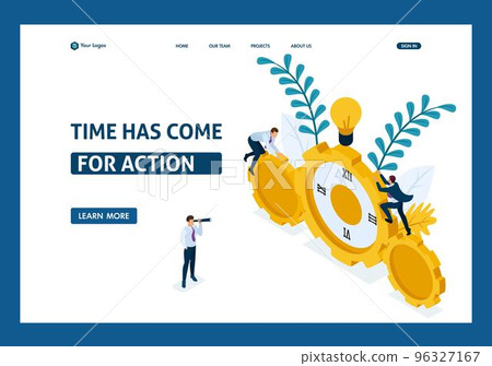 Isometric Businessmen climb the clock, cooperation for success. Website Template Landing page 96327167